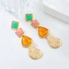 Women's Bohemian Style Alloy Geometric Multilayer Square Drop Long Earrings With Diamond Design