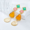 Women's Bohemian Style Alloy Geometric Multilayer Square Drop Long Earrings With Diamond Design