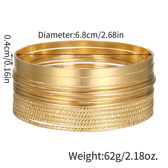 Women's Bohemian Style Exaggerated Wide Face Iron Metal Bracelet Set With Geometric Design And Electroplating