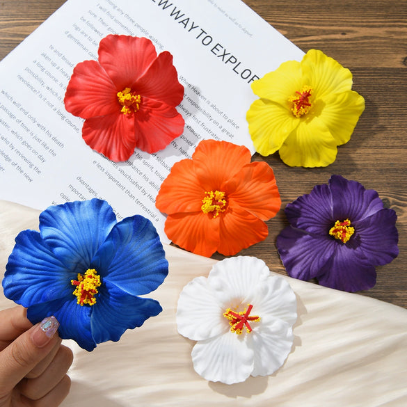 Women's Bohemian Style Fabric Hibiscus Flower Handmade Duckbill Clip Hairpin