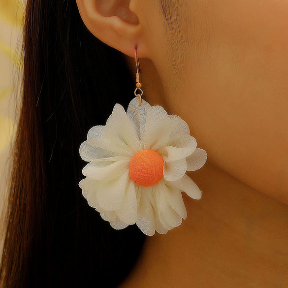 Women's Bohemian Style Flower Fabric Hand Knitted Earrings