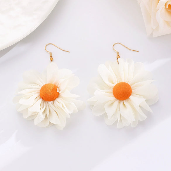 Women's Bohemian Style Flower Fabric Hand Knitted Earrings