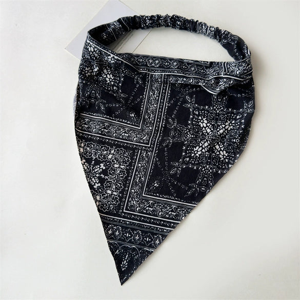 Women's Bohemian Style Geometric Fabric Turban Headband Paisley Elastic Hair Scarf Large Triangle Head Scarf