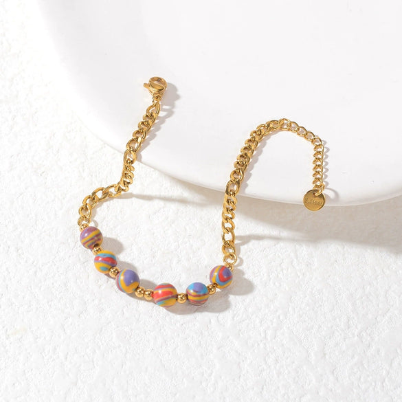 Women's Bohemian Style Geometric Stainless Steel Electroplated Beaded Bracelet