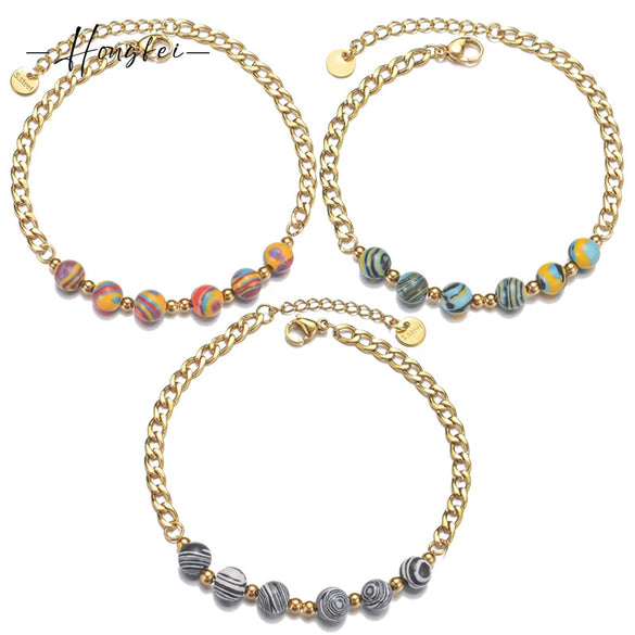 Women's Bohemian Style Geometric Stainless Steel Electroplated Beaded Bracelet