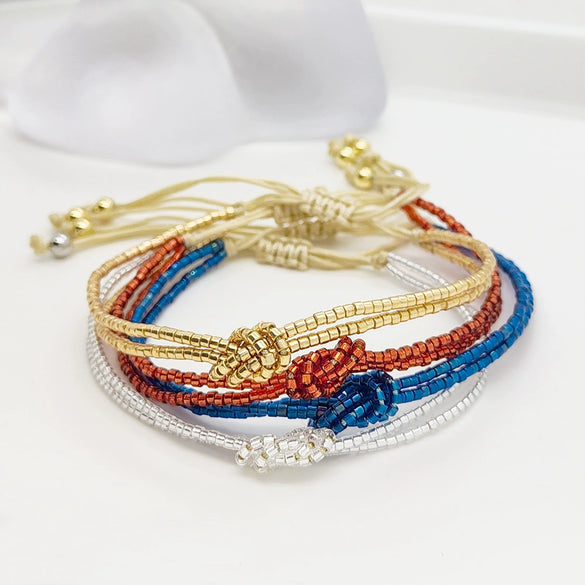 Women's Bohemian Style Glass And Glaze Beaded Handwoven Geometric Bracelet