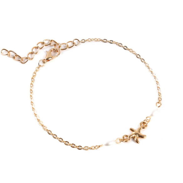 Women's Bohemian Style Handmade Alloy Starfish Pearl Anklet Fashion Geometry Jewelry For Summer Party