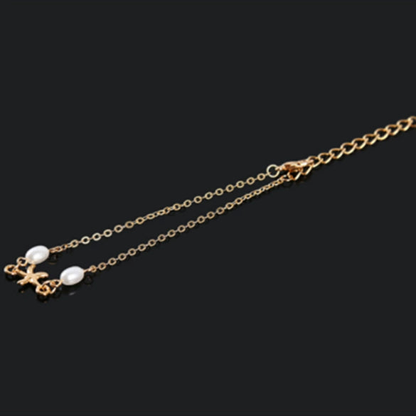 Women's Bohemian Style Handmade Alloy Starfish Pearl Anklet Fashion Geometry Jewelry For Summer Party