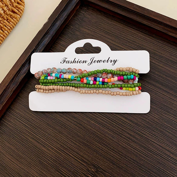 Women's Bohemian Style Handmade Multi Layer Rice Beads Geometric Bracelet Jewelry