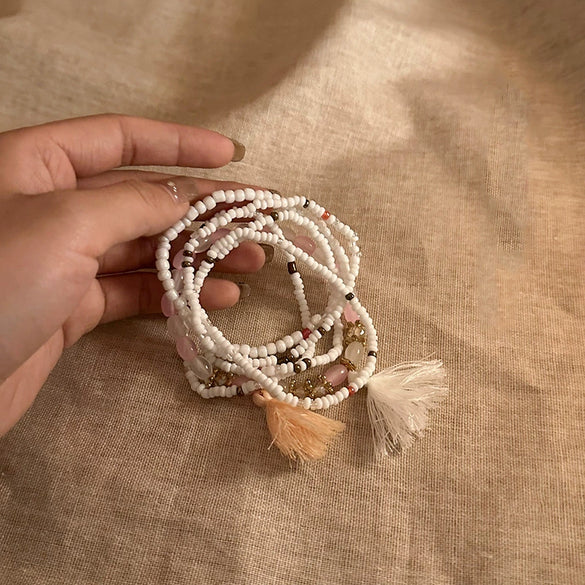 Women's Bohemian Style Handmade Multi Layer Rice Beads Geometric Bracelet Jewelry