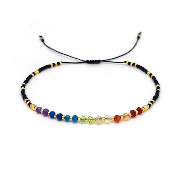 Women's Bohemian Style Handwoven Cord Bracelet With Geometric Pattern And Tianhe Stone Beads