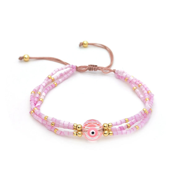 Women's Bohemian Style Handwoven Glass And Glaze Beaded Bracelet With Geometric Pattern