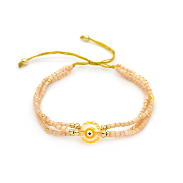 Women's Bohemian Style Handwoven Glass And Glaze Beaded Bracelet With Geometric Pattern