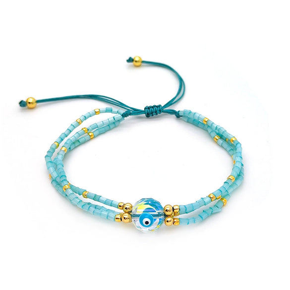 Women's Bohemian Style Handwoven Glass And Glaze Beaded Bracelet With Geometric Pattern