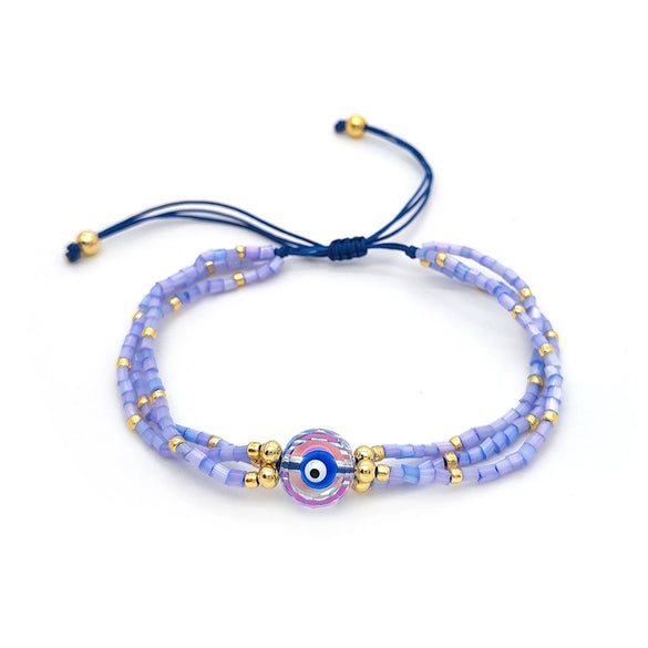 Women's Bohemian Style Handwoven Glass And Glaze Beaded Bracelet With Geometric Pattern