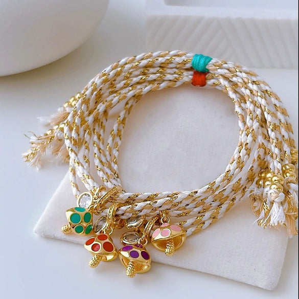 Women's Bohemian Style Handwoven Mixed Material Geometric Beaded Mushroom Bracelet