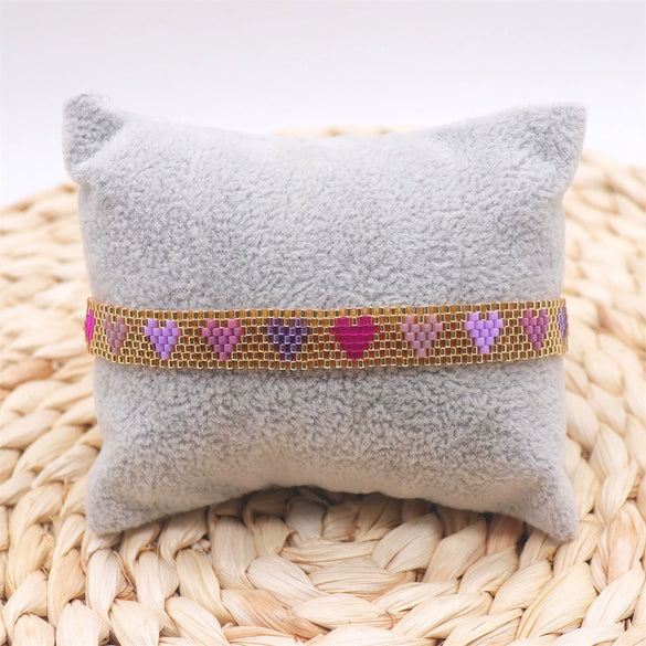 Women's Bohemian Style Heart Glass And Glaze Beads Purely Handmade Bracelet