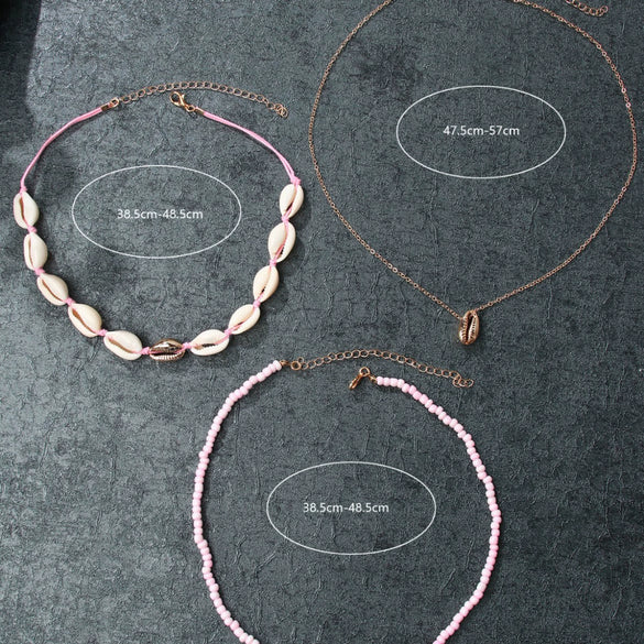 Women's Bohemian Style Shell Multilayer Clavicle Chain Necklace With Geometric Pendant Handmade