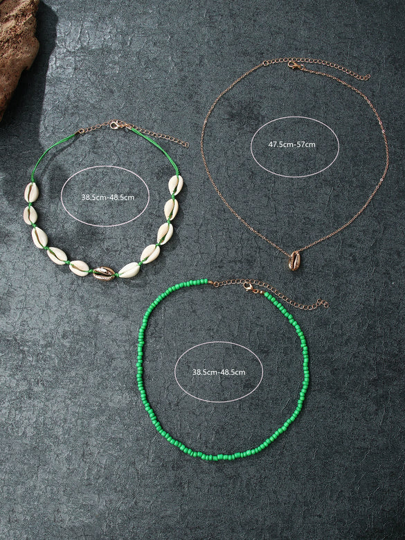 Women's Bohemian Style Shell Multilayer Clavicle Chain Necklace With Geometric Pendant Handmade