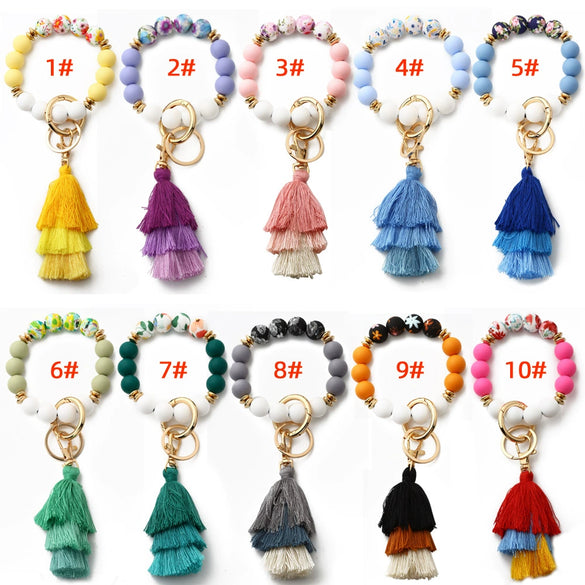 Women's Bohemian Style Silicone Round Bead Tassel Bracelet