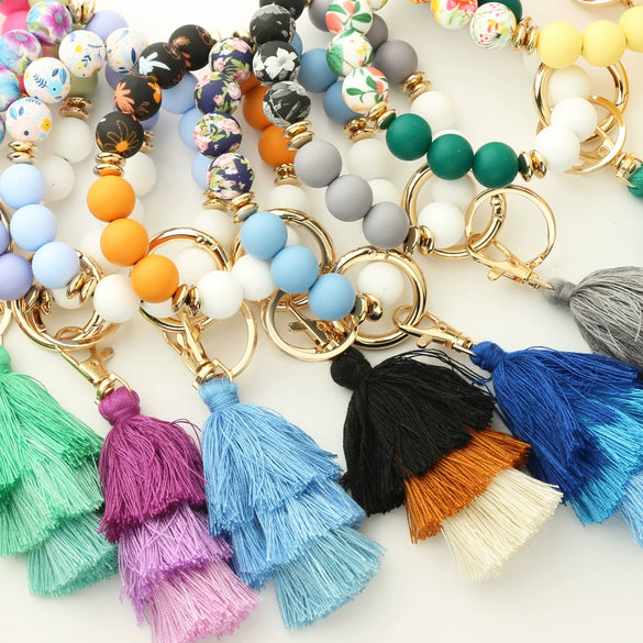 Women's Bohemian Style Silicone Round Bead Tassel Bracelet