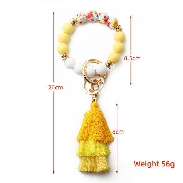 Women's Bohemian Style Silicone Round Bead Tassel Bracelet