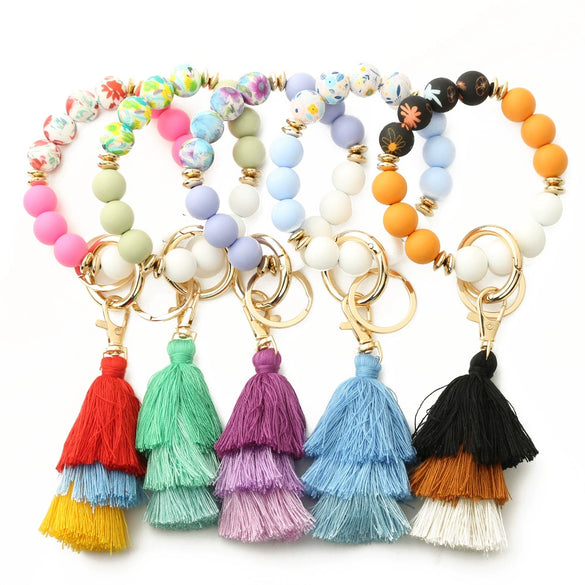 Women's Bohemian Style Silicone Round Bead Tassel Bracelet
