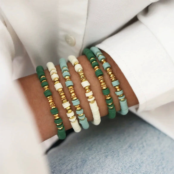 Women's Bohemian Style Soft Pottery Beaded Handwoven Geometric Bracelet