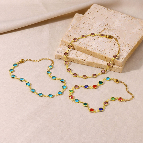 Women's Bohemian Style Stainless Steel And Gold Geometric Kanklet With 18K Gold Plated Chain
