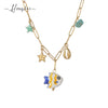 Women's Bohemian Style Stainless Steel Animal Zodiac Ceramic Necklace With Long O Shaped Chain And Electroplating