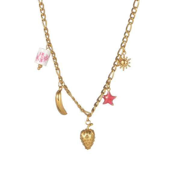 Women's Bohemian Style Stainless Steel Animal Zodiac Ceramic Necklace With Long O Shaped Chain And Electroplating