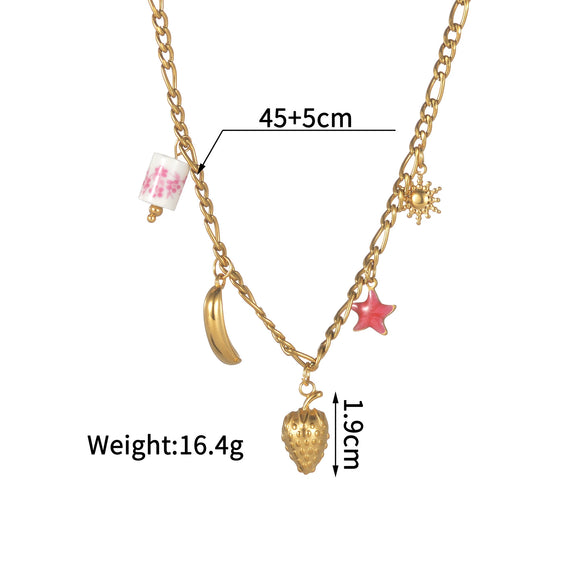 Women's Bohemian Style Stainless Steel Animal Zodiac Ceramic Necklace With Long O Shaped Chain And Electroplating