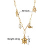 Women's Bohemian Style Stainless Steel Animal Zodiac Ceramic Necklace With Long O Shaped Chain And Electroplating