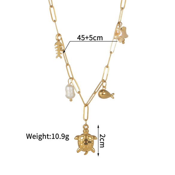 Women's Bohemian Style Stainless Steel Animal Zodiac Ceramic Necklace With Long O Shaped Chain And Electroplating