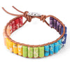 Women's Bohemian Style Synthetic Stone Cylindrical Bead Leather Rope Bracelet With Geometric Rainbow Beads And Electroplated Copper Alloy Accessories