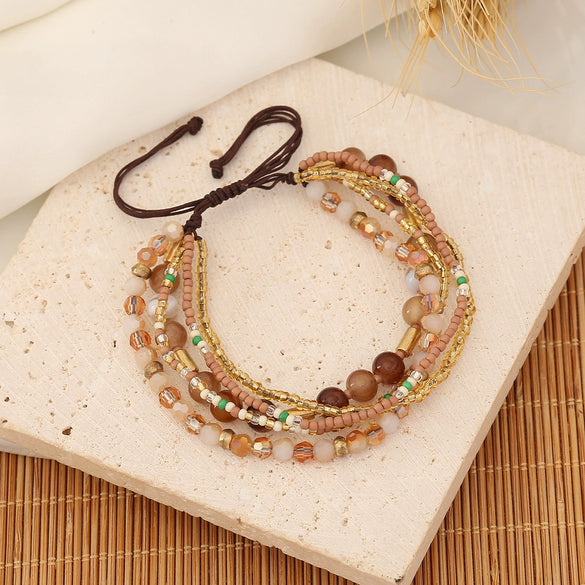 Women's Bohemian Woven Bracelet With Rice Beads And Dripping Oil Treatment Original Design