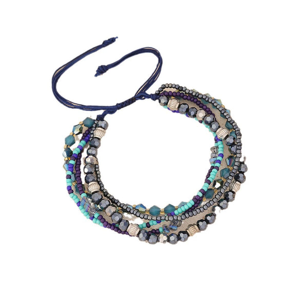Women's Bohemian Woven Bracelet With Rice Beads And Dripping Oil Treatment Original Design