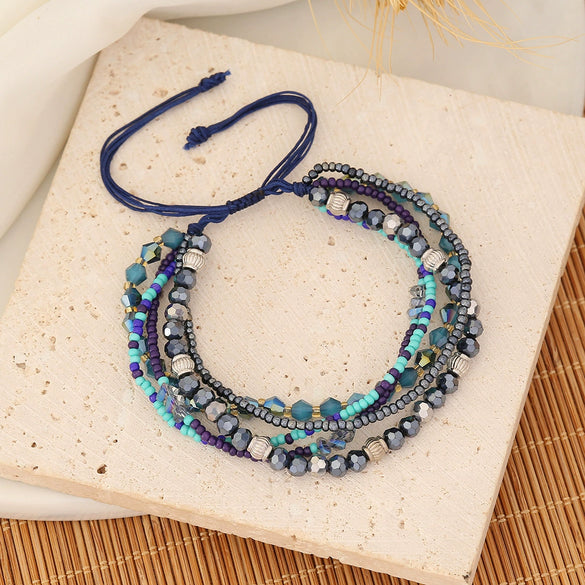 Women's Bohemian Woven Bracelet With Rice Beads And Dripping Oil Treatment Original Design