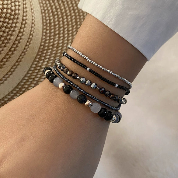 Women's Bohemian Woven Bracelet With Rice Beads And Dripping Oil Treatment Original Design