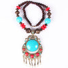 Women's Bohemian Woven Rice Bead Long Necklace With Geometric Alloy Pendant Ball Chain Sweater Necklace