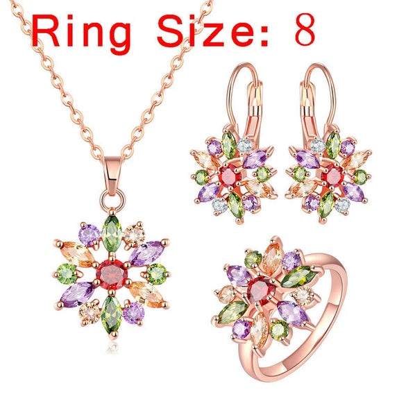 Women's Bohemian Zircon Jewelry Set With Plant Flower Design Snowflake Earrings Necklace And Bracelet