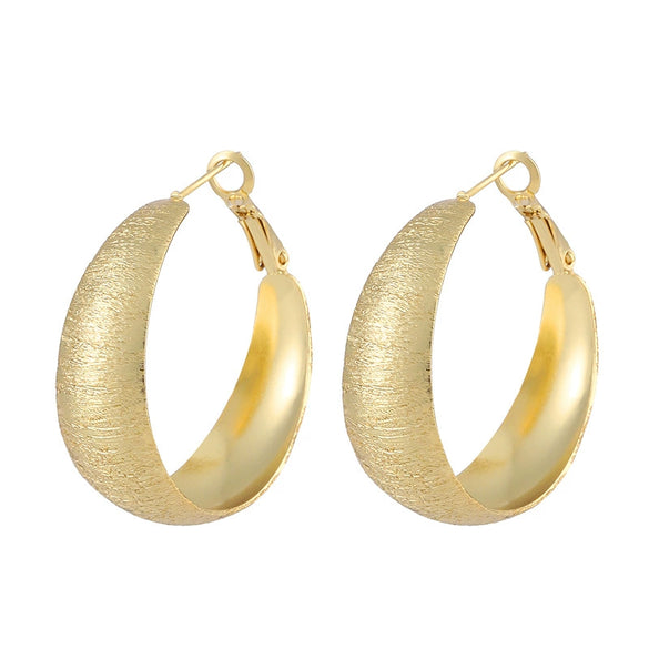 Women's Bold Geometric Frosted Metal Hoop Earrings With Gold Plated Finish Statement Fashion Jewelry