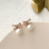 Women's Bow Imitation Pearl Earrings With Silver Needle Electroplated For High End Autumn And Winter