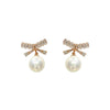 Women's Bow Imitation Pearl Earrings With Silver Needle Electroplated For High End Autumn And Winter