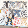 Women's Bow Ribbon Silk Scarf Hair Tie Pearl Accent All Match Headband Hair Accessory