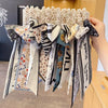 Women's Bow Ribbon Silk Scarf Hair Tie Pearl Accent All Match Headband Hair Accessory