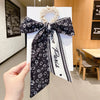 Women's Bow Ribbon Silk Scarf Hair Tie Pearl Accent All Match Headband Hair Accessory