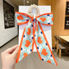 Women's Bow Ribbon Silk Scarf Hair Tie Pearl Accent All Match Headband Hair Accessory