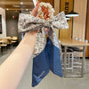 Women's Bow Ribbon Silk Scarf Hair Tie Pearl Accent All Match Headband Hair Accessory