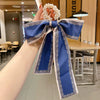 Women's Bow Ribbon Silk Scarf Hair Tie Pearl Accent All Match Headband Hair Accessory